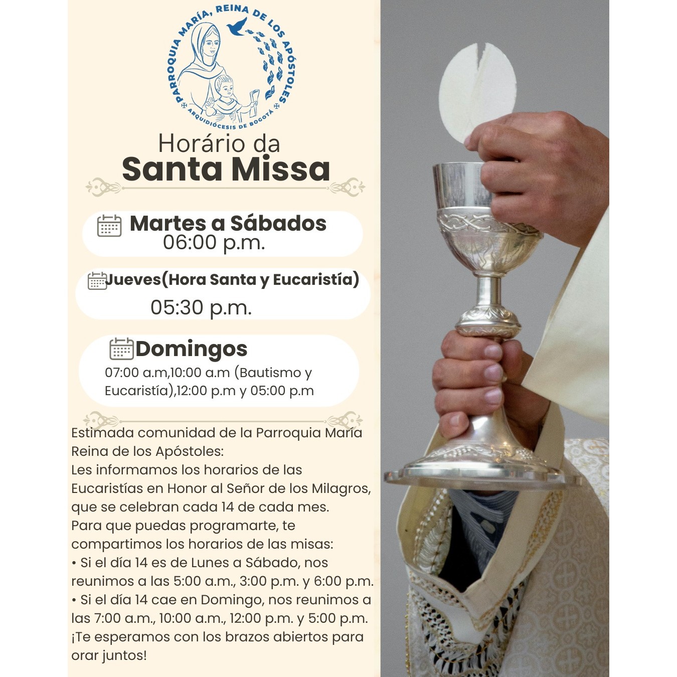 Horarios de Eucaristía 